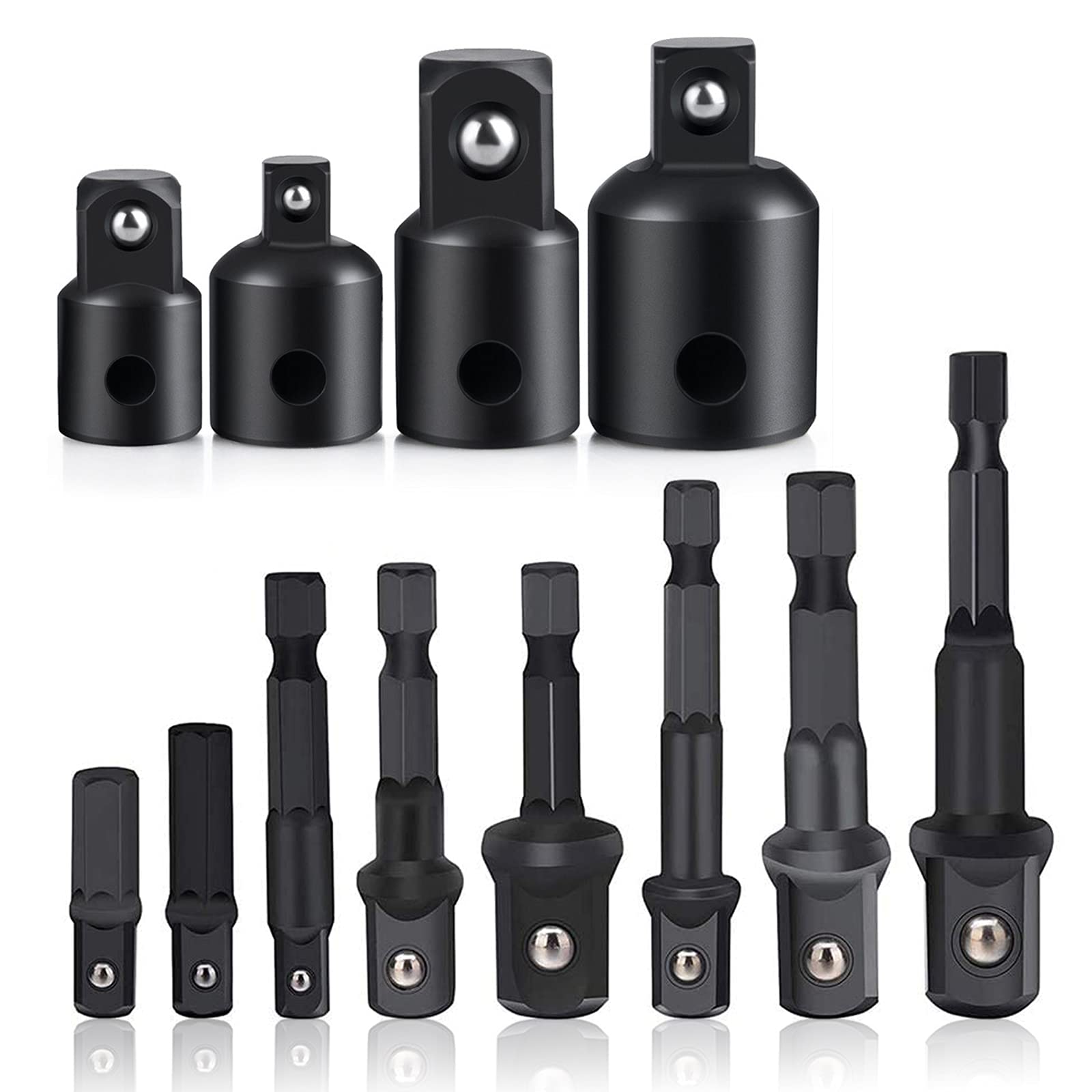 GCQ Impact Socket Adapter and Reducer Set, 12 Pieces Extension Set Socket Drill Adapter Turns Power Drill into High Speed Nut Driver