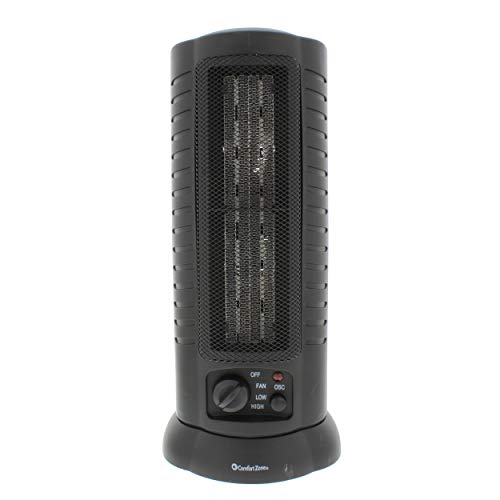 Comfort Zone CZ488 1500 Watt Mini Oscillating Ceramic Tower Heater, Black