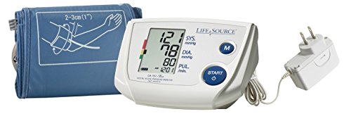LifeSource Upper Arm Blood Pressure Monitor, Small Cuff for Thin Arms, Fits 6.3” – 9.4” (UA-767PSAC)