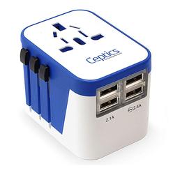 ceptics Universal Travel Adapter Plug World Power ceptics W 4 USB Ports - charge cell Phones, Smart Watches, iPhones - For Inter