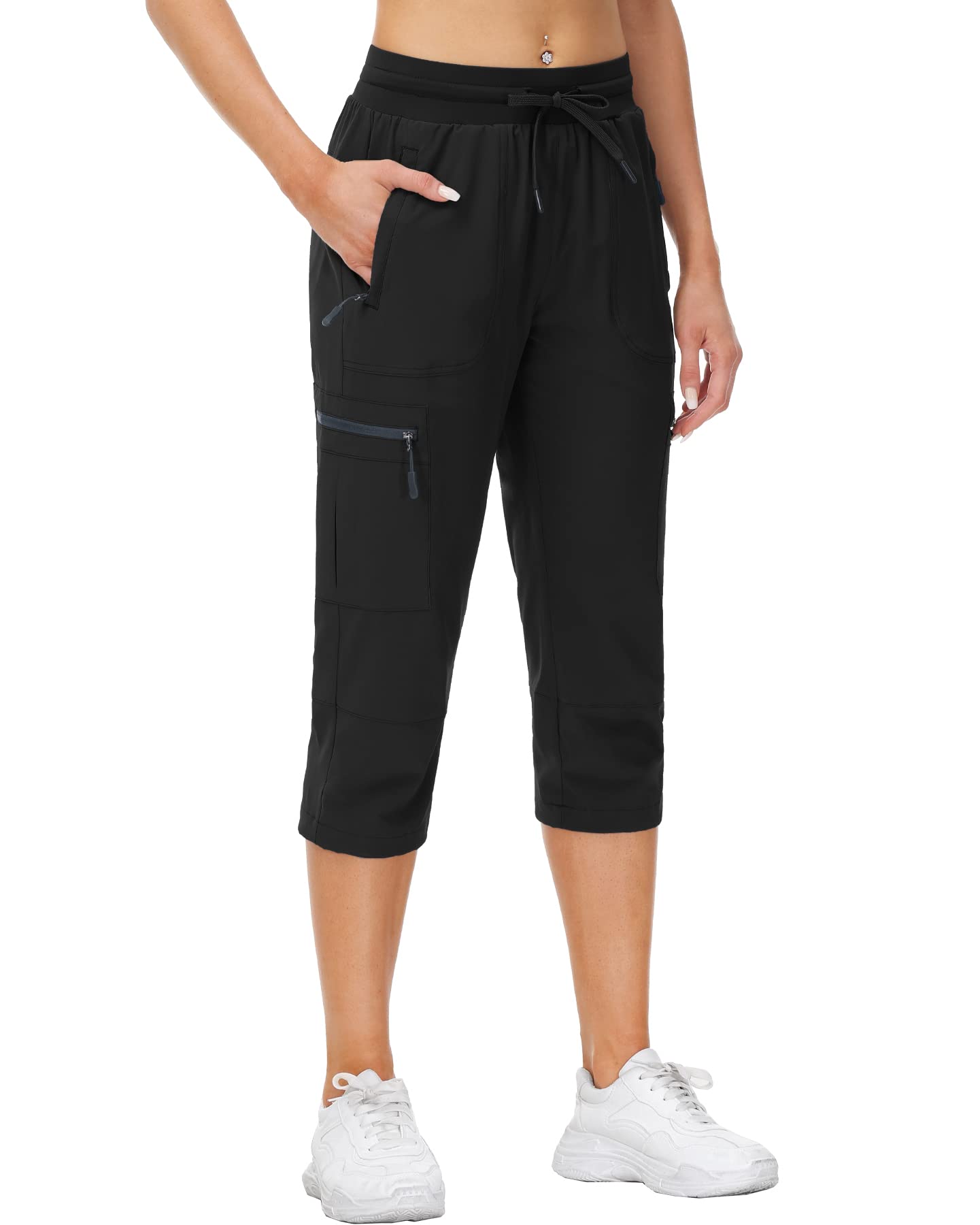 VILIGO Capris for Women Lightweight Summer Workout Waterproof Solid Capri Pants Black M