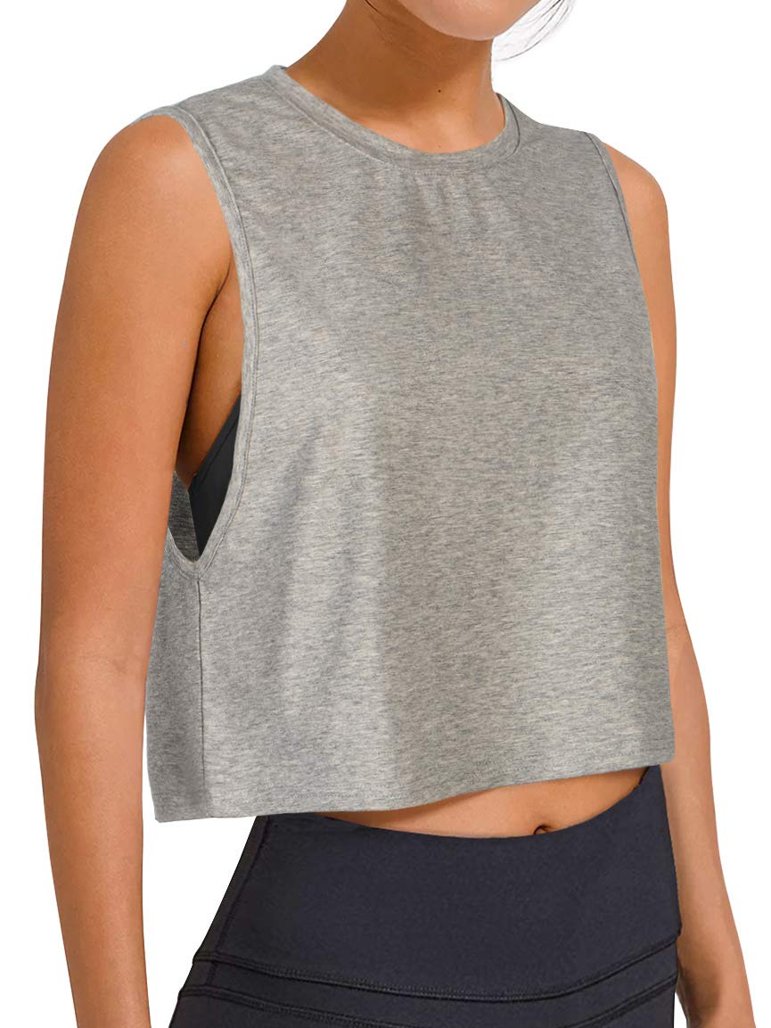 LASLULU Crop Tops for Women Workout Tops Flowy Crop Tank Tops Yoga Shirts Casual Tunic Tops(Gray Large)