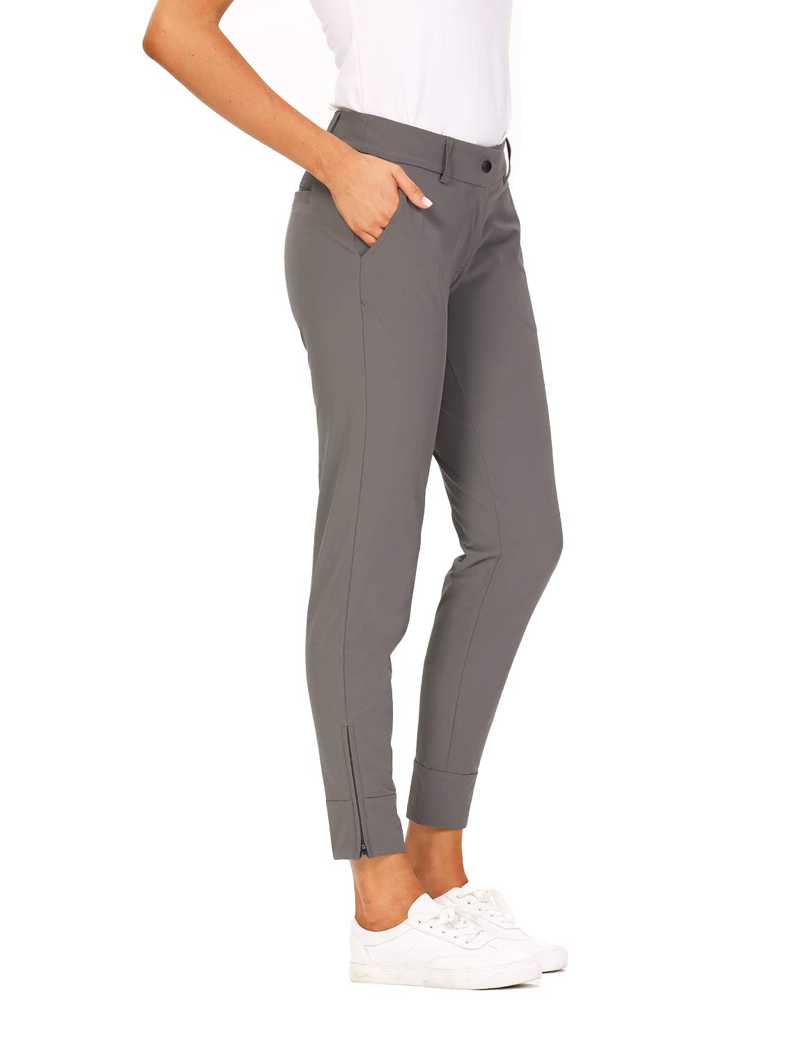 Hiverlay Womens pro golf Pants Quick Dry Slim Lightweight Work Pants with Straight Ankle Also for Hiking or casual Ladies,gray-l