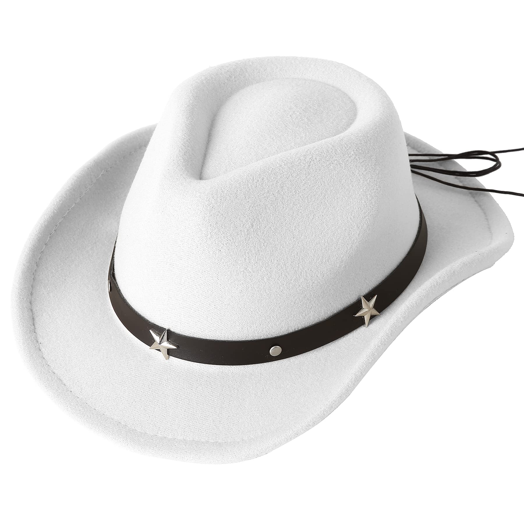 Jastore Kids Girls Boys Western Cowboy Cowgirl Hat with Buckle Belt Felt Fedora Hat (White, 4-12 Years)