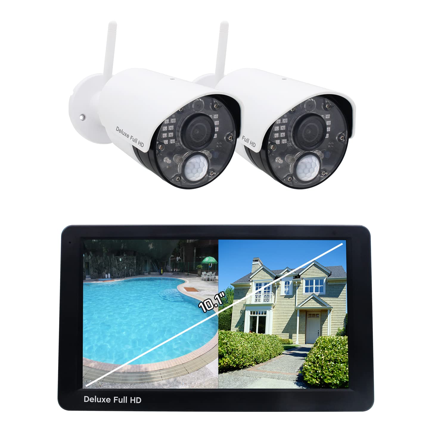 casacam Deluxe VS5102A Security camera System with 1080p cameras and 101 Large Touchscreen Monitor, Two-Way Audio, Free APP, 32g