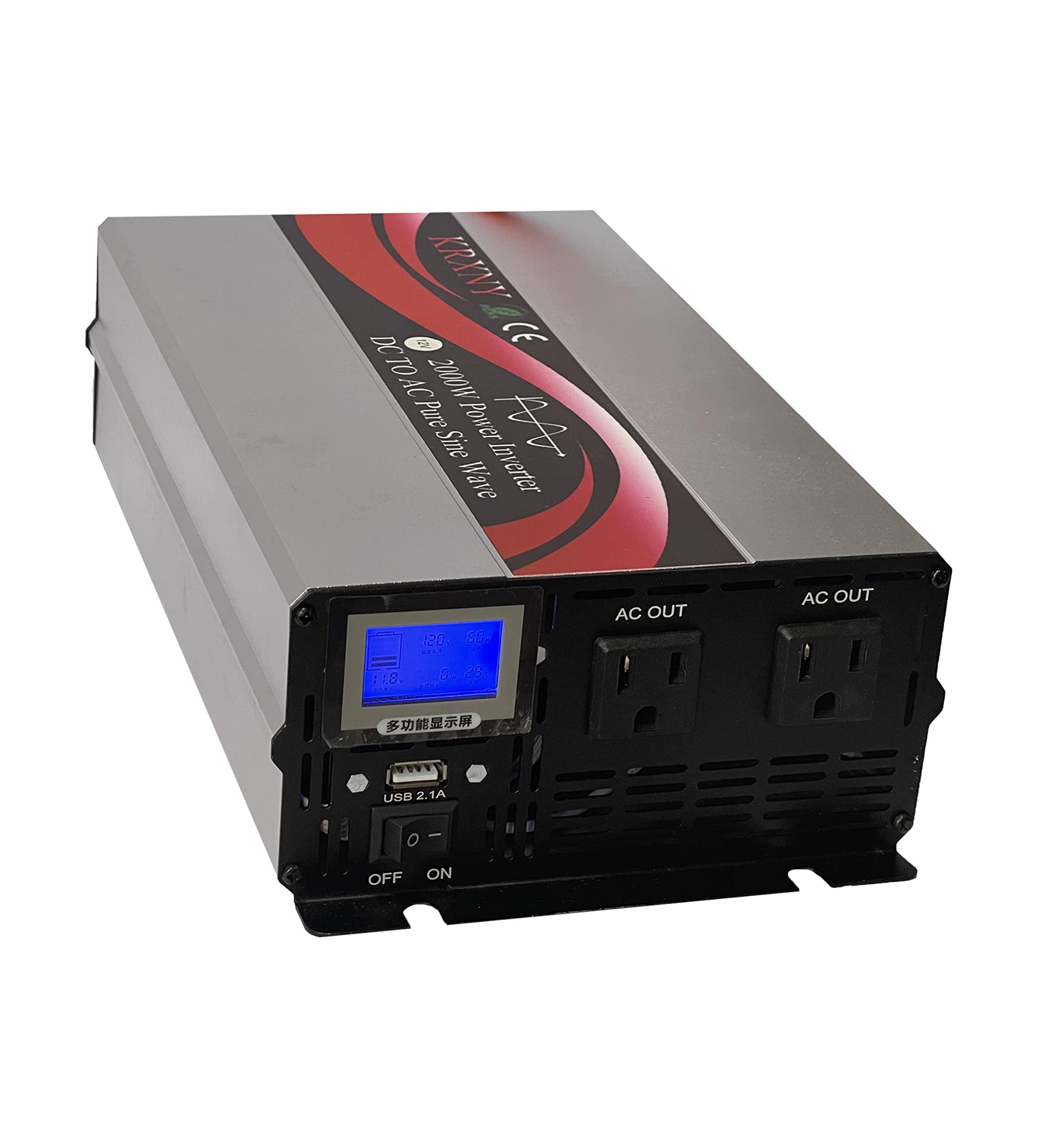 KRXNY 2000W car Power Inverter Pure Sine Wave 12V Dc to 120V Ac 60HZ with LcD Display USB