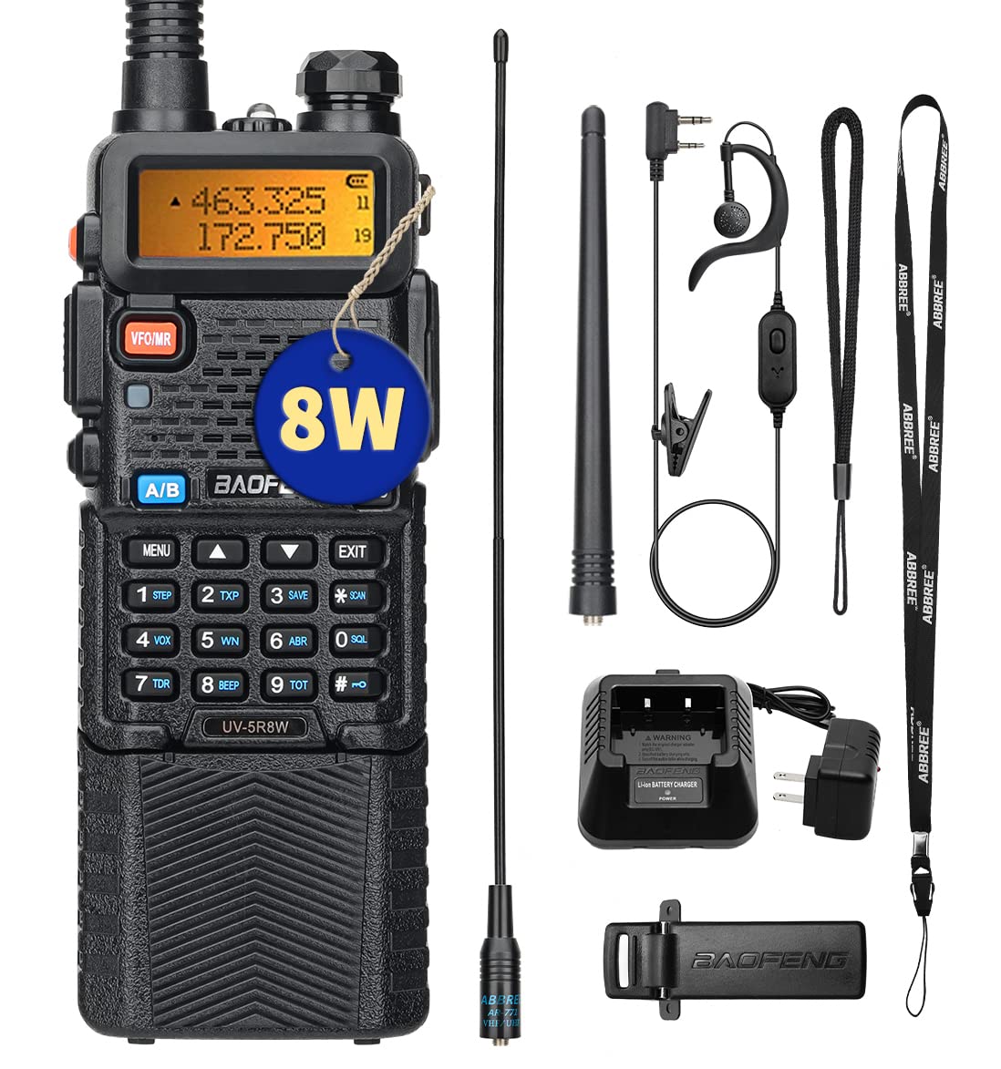 BAOFENg UV-5R 8W High Power Ham Radio VHF&UHF Portable Two Way Radio Long Range Rechargeable Handheld Radio with 3800mAh Extende