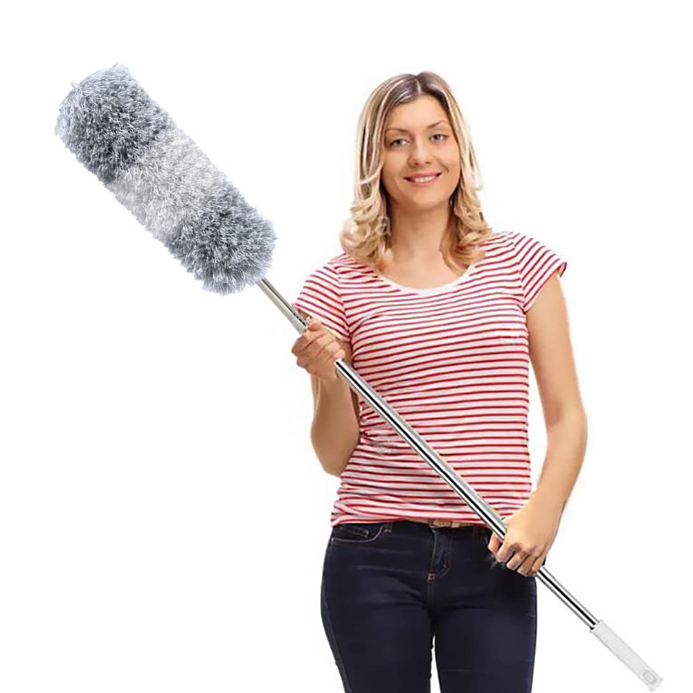 DELUX Microfiber Feather Duster Extendable Duster with 100 inches Extra Long Pole, Bendable Head & Long Handle Dusters for clean