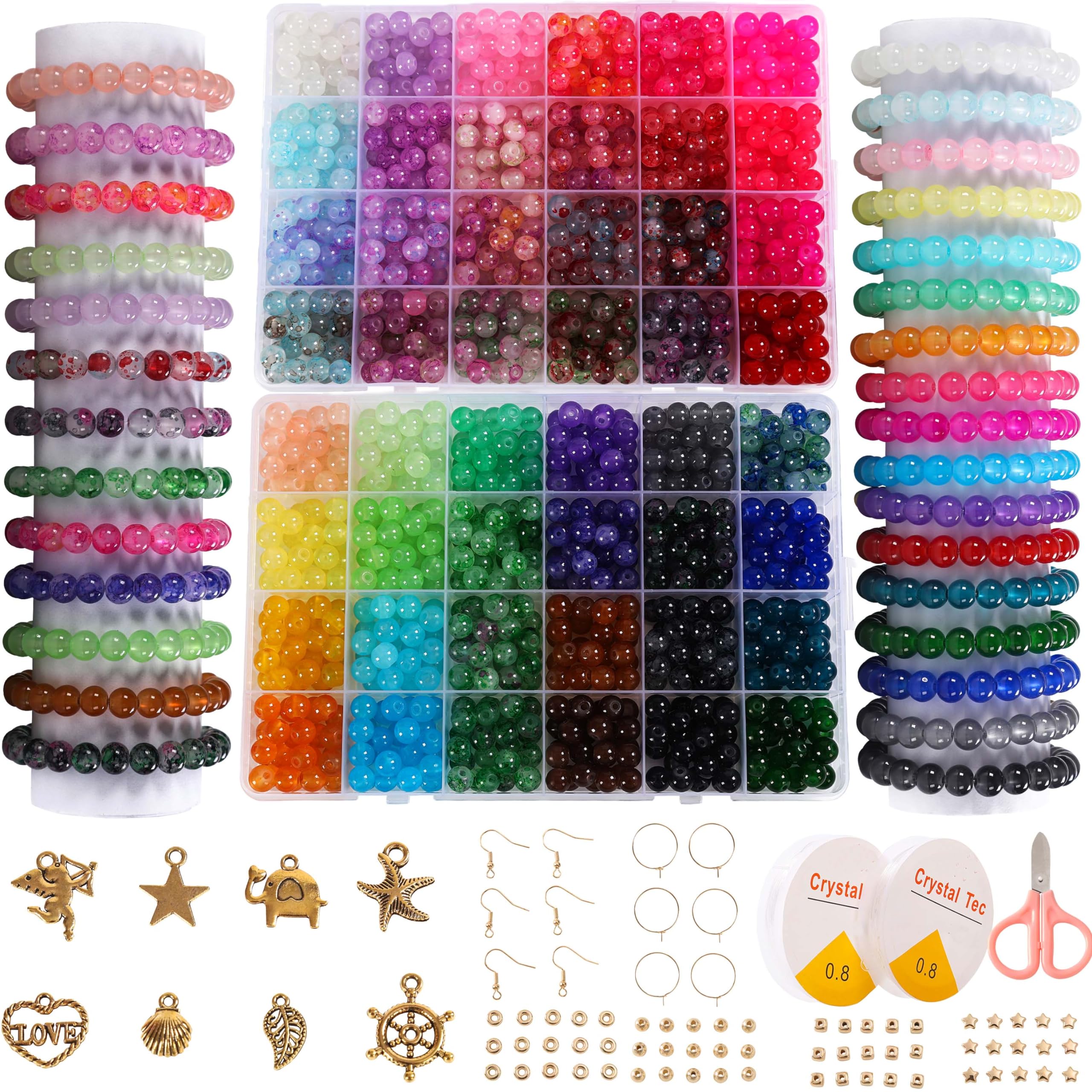 XJRLUK Glass Beads for Jewelry Making, 1280pcs 8mm 48