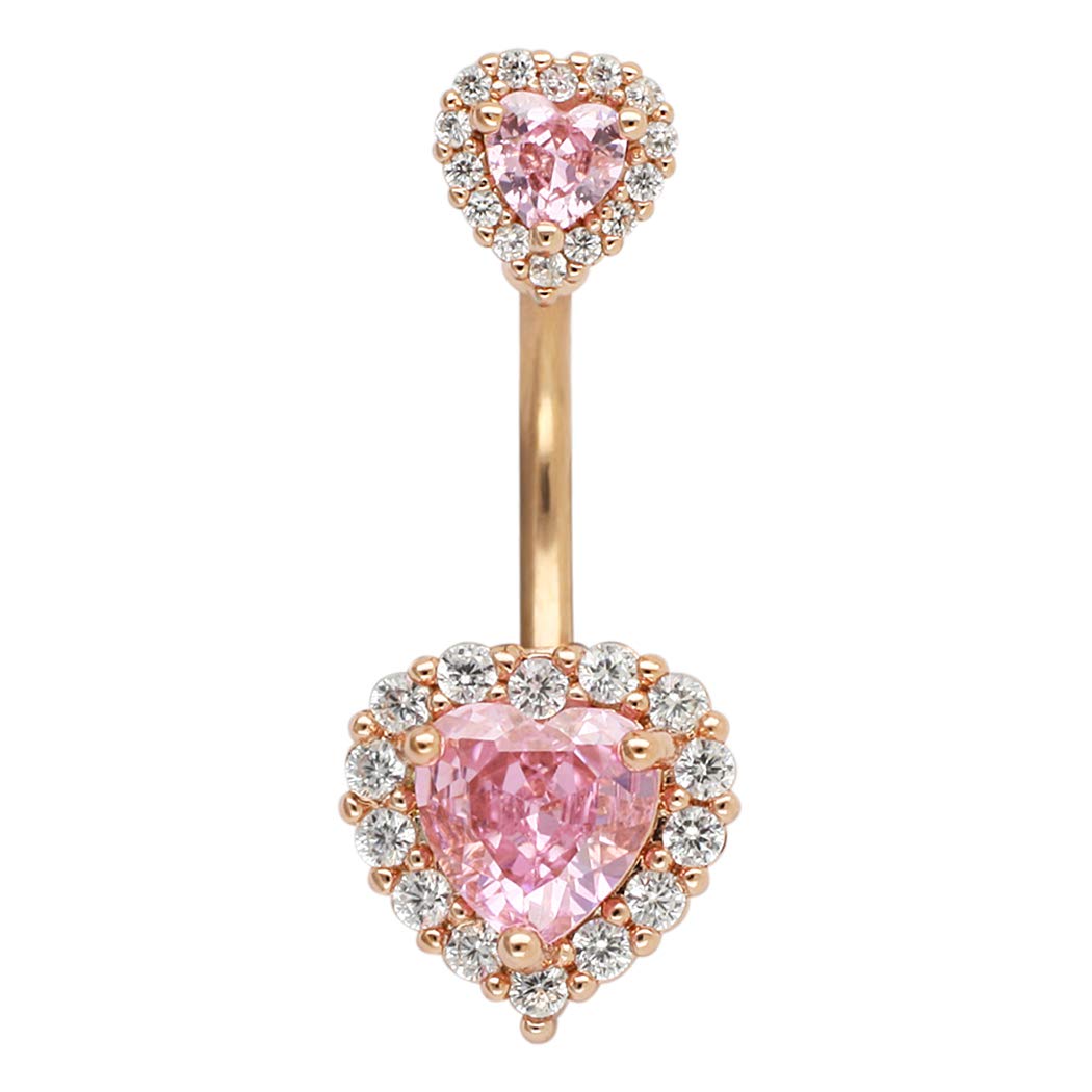 EXCEPRO Excepro Double Heart Cubic Zirconia Navel Belly