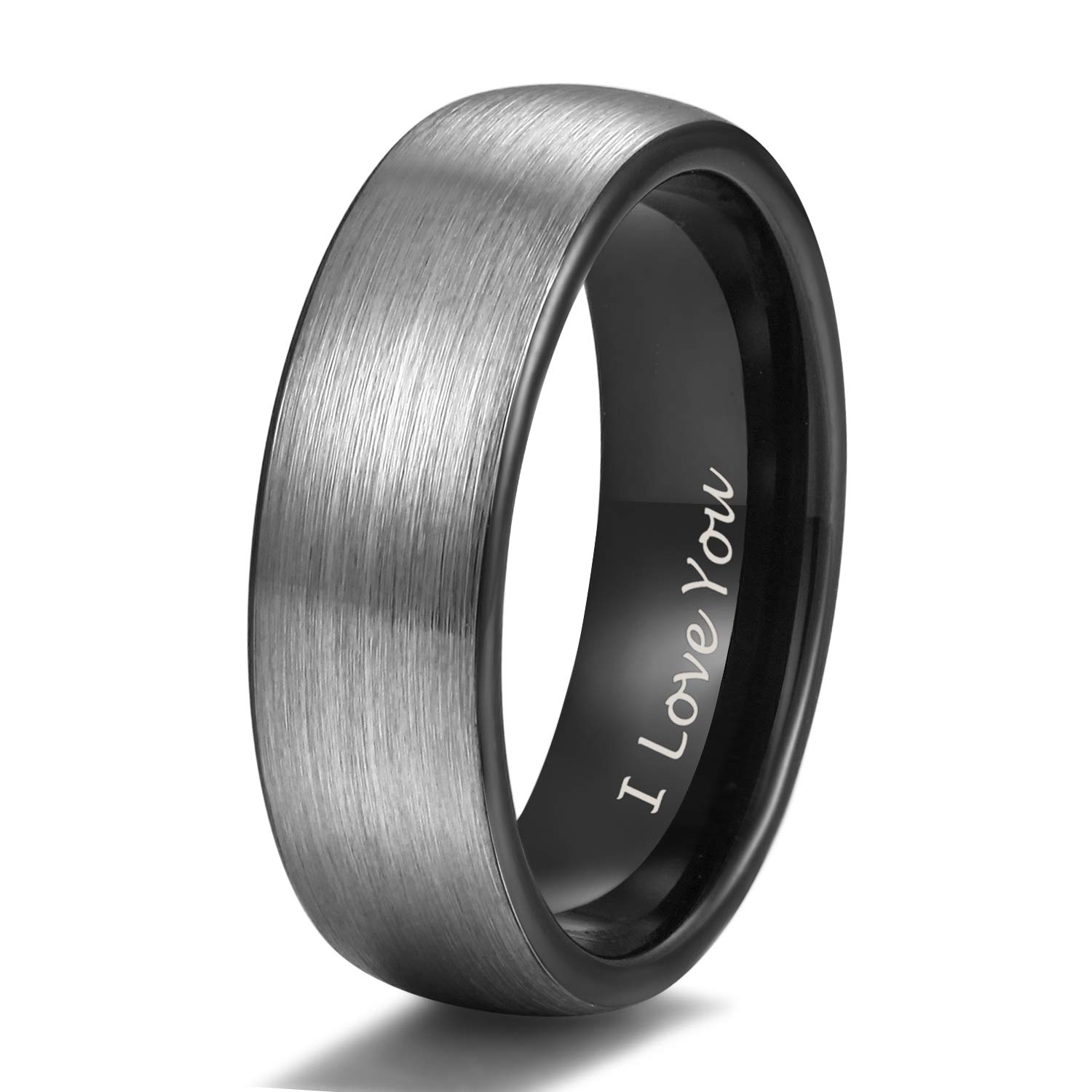 TRUMIUM 6mm Black Tungsten Wedding Ring Band Men Women