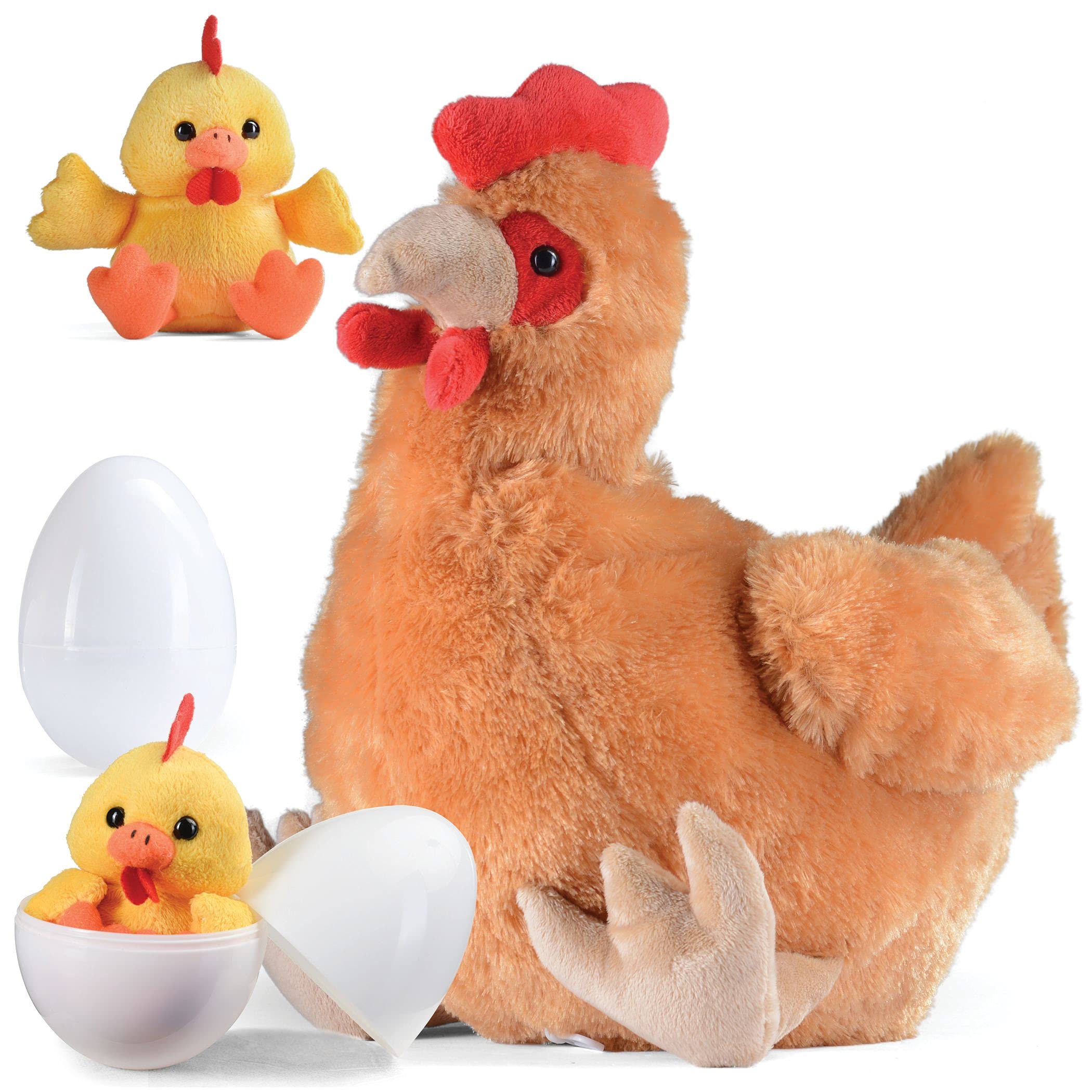 Prextex PREXTEX Plush Hen Toys Stuffed Animal with Two Plastic