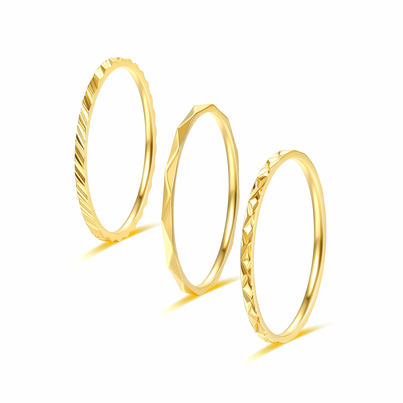 KAZITSAN 3pc 1mm Stainless Steel Ring Set for Women Girls Simple