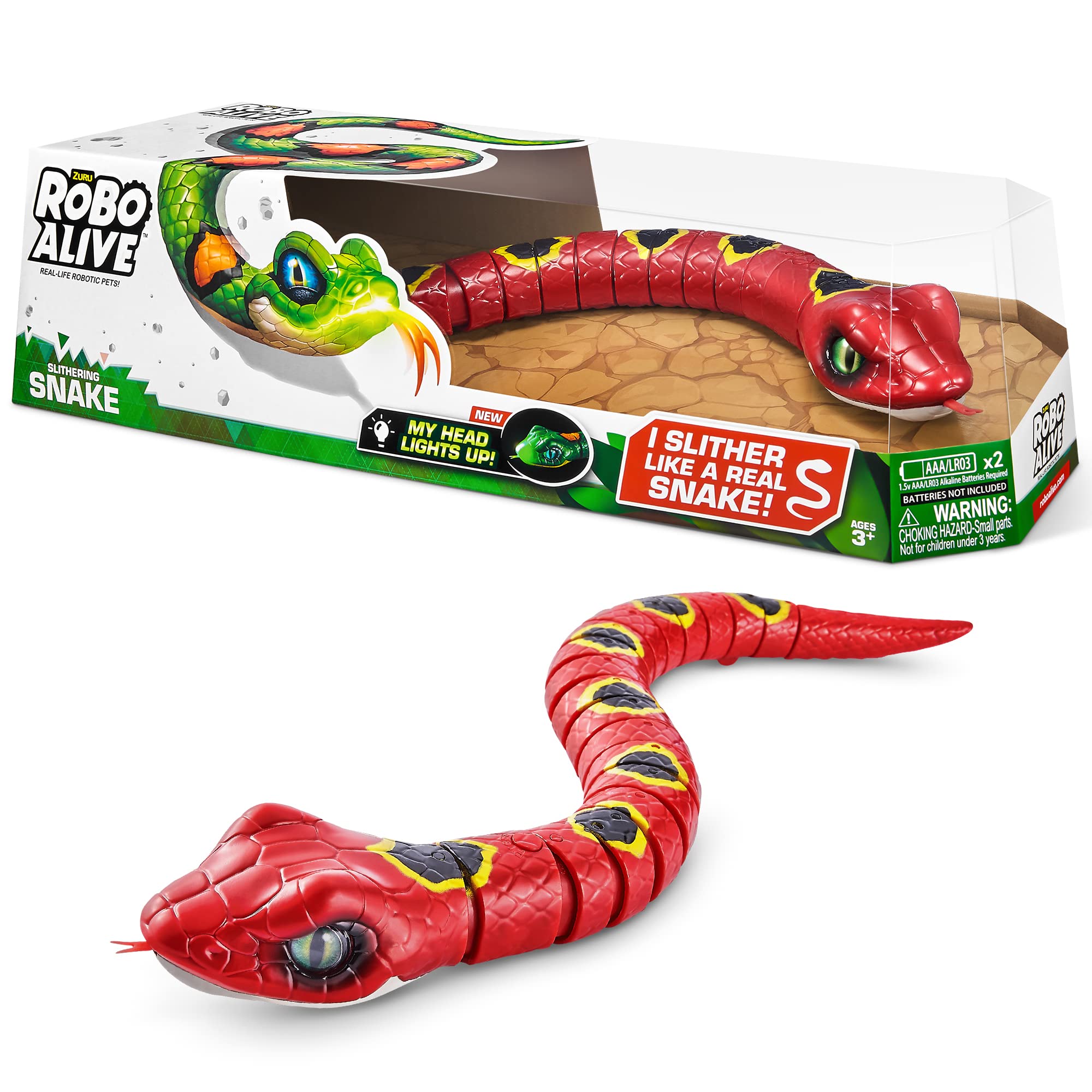 Robo Alive Slithering Snake Toy - Battery-Powered Robotic Reptile With Light Up Mouth