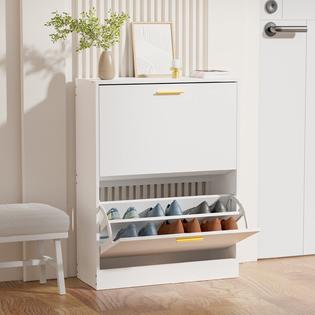 JOZZBY Shoe Cabinet Storage for Entryway, Slim White Hidden