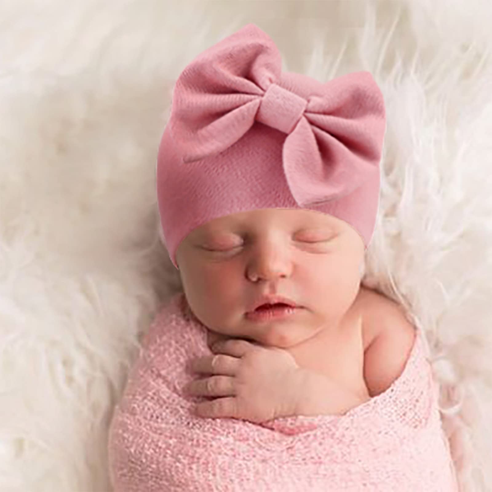 Newborn Baby Hats With Bow - Warm Knitted Winter Beanies For 0-6 Months