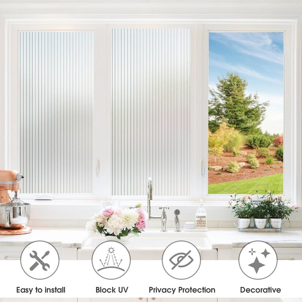 Coavas Privacy Window Film Fluted Glass Window Film Reeded Glass Window ...