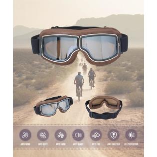 CRG Vintage Aviator Motorcycle Goggles - Leather Pilot Style For Cruisers & Scooters