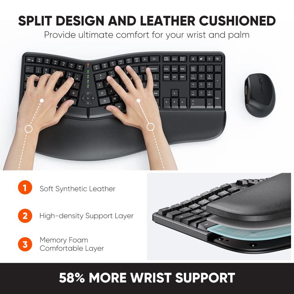 MEETION Ergonomic Wireless Keyboard and Mouse Ergo Keyboard with ...