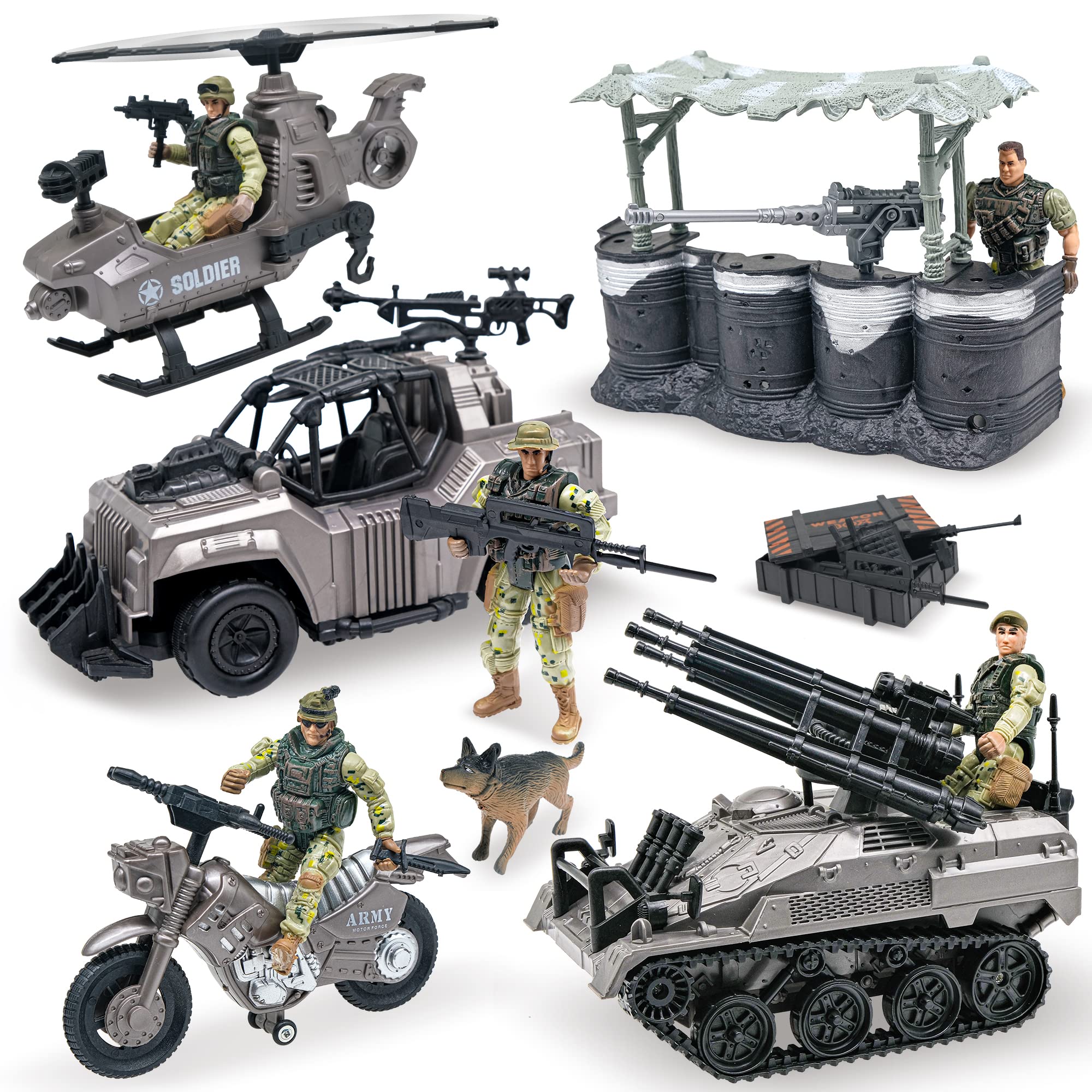 MISTBUY US Army Men Action Figures with Military Vehicles Toys