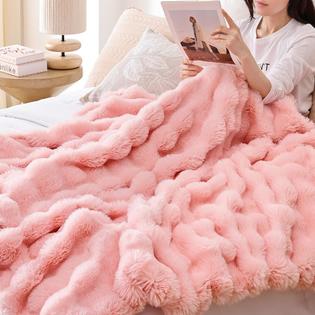 Smoofy Faux Fur Blanket Rabbit Fleece Blush Pink Fluffy Blanket