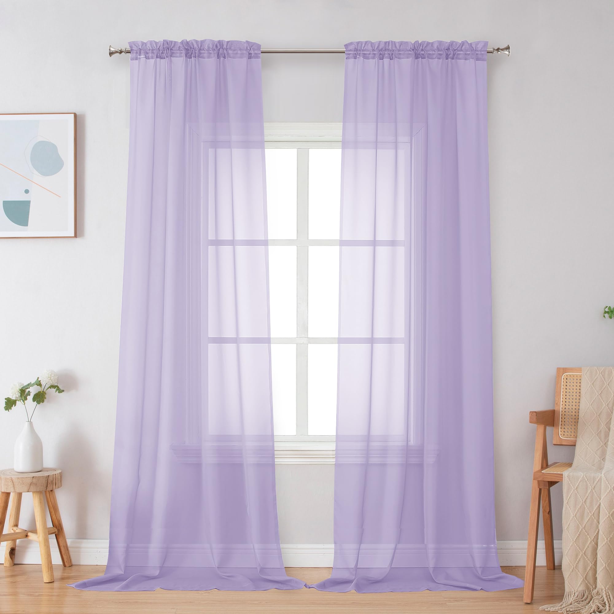 SimpleBrand Simplebrand Lavender Sheer Curtains 96 Inches Long, Light  Filtering Light Purple Rod Pocket Solid Color Window Sheer Curtain Pan, image size:2000x2000