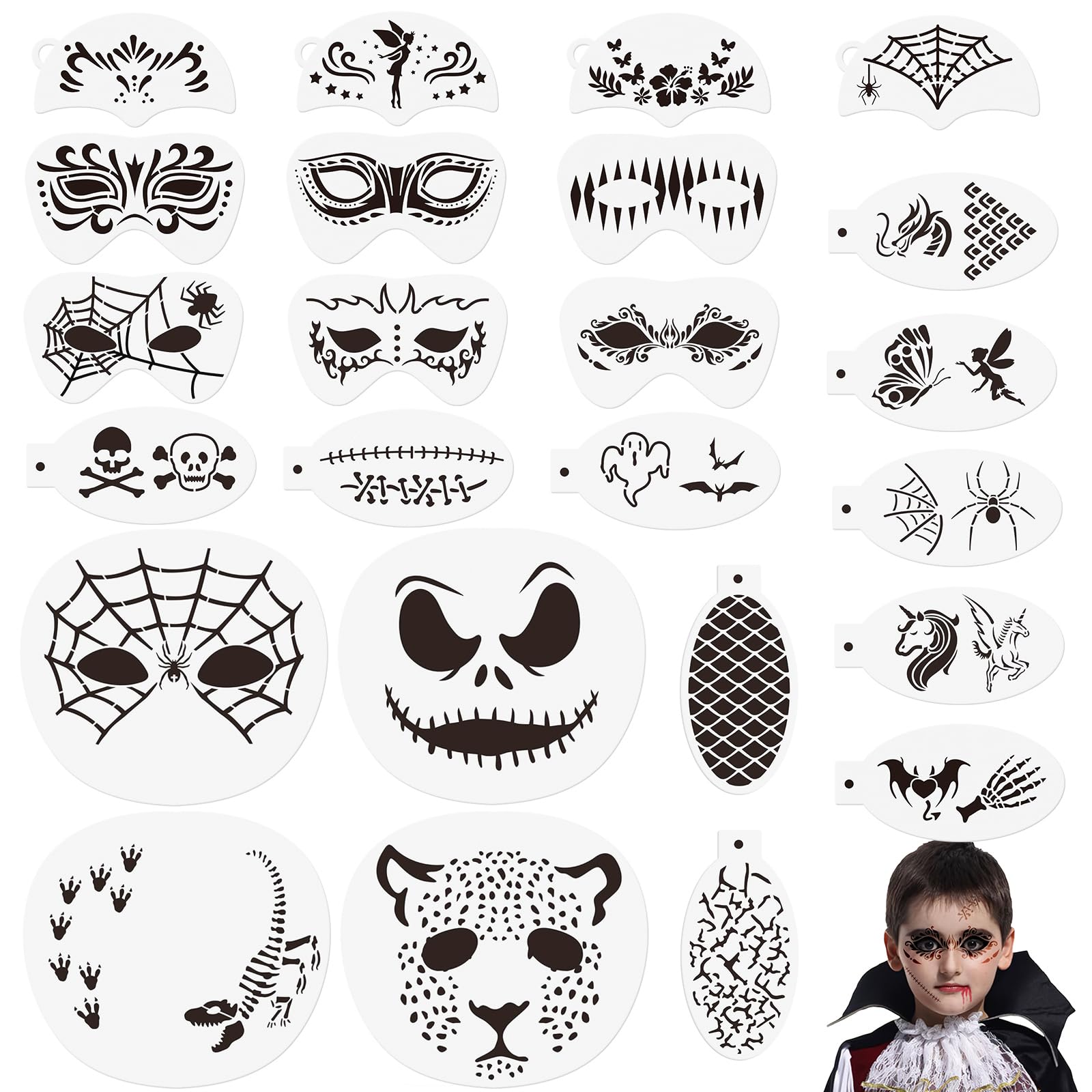 OOTSR 24 Pcs Face Paint Stencils Kit for Kids, Body Painting Template for Party Holiday Halloween Makeup Art Painting, Reusable ootsr-24-pcs-face-paint-stencils-kit-for-kids-body-painting-template-for-party-holiday-halloween-makeup-art-painting-reusable