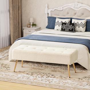 Furnimart Faux Fur Boho Bench Ottoman Upholstered Tufted Bench
