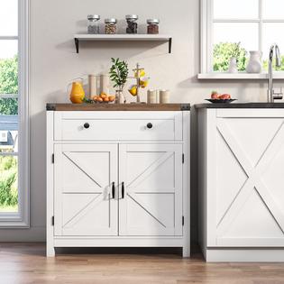 Shintenchi Modern Farmhouse Buffet Cabinet - 42.5"W, 3 Doors, Adjustable Shelf, Grey