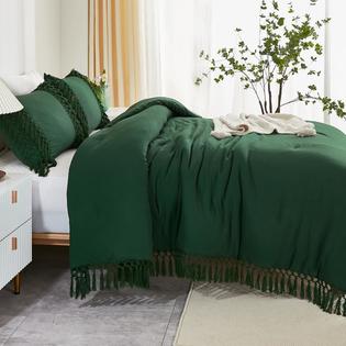 Andency Full Size Comforter Set Emerald Green, Dark Green Boho