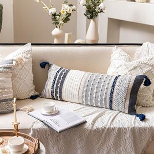 BlissBlush Boho Lumbar Pillow Cover - Gray Textured Decorative Cover, 14x36 Inches, Cover Only