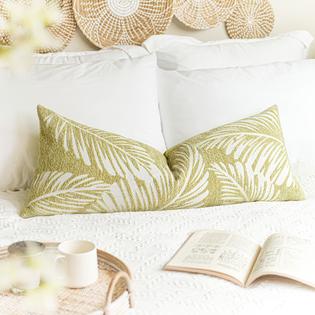 BlissBlush Green Boho Lumbar Throw Pillow Cover 14X36