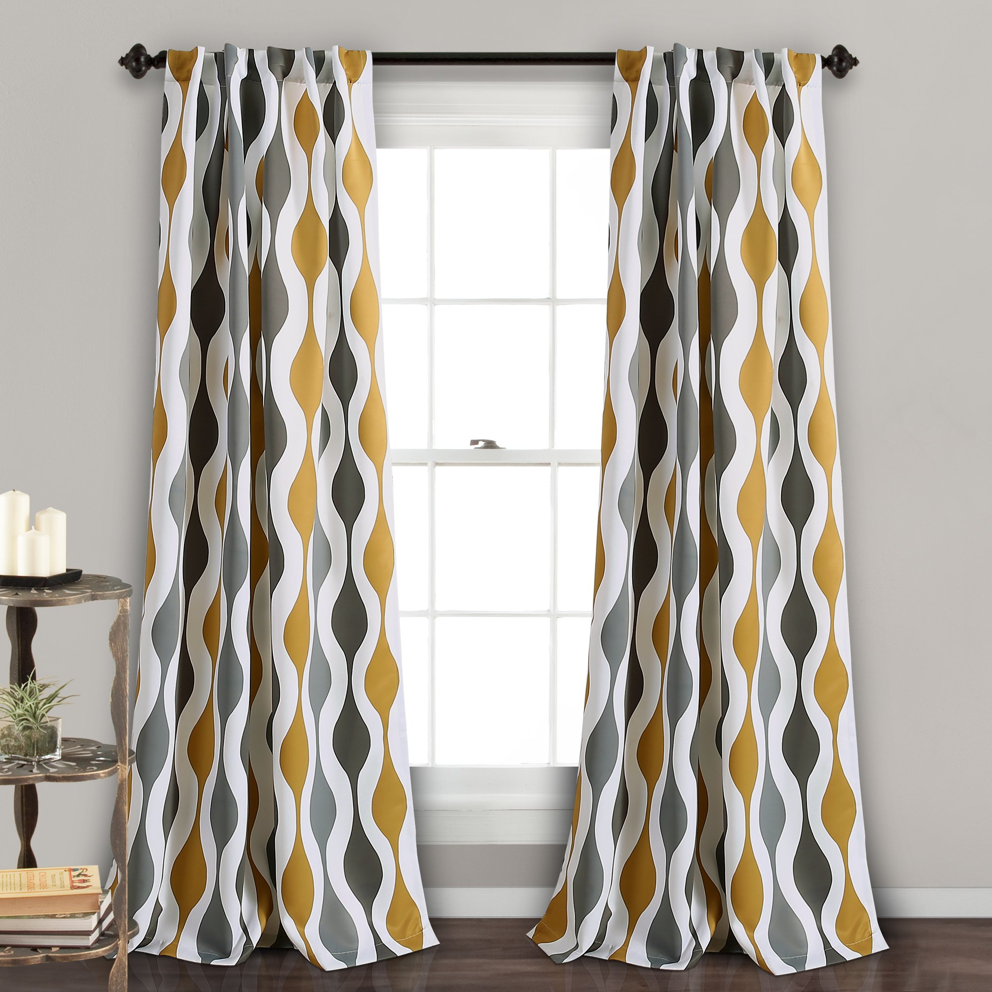 Mid Century Geo Room Darkening Window Curtain Panels Gold/Gray Set 52x84, image size:2000x2000