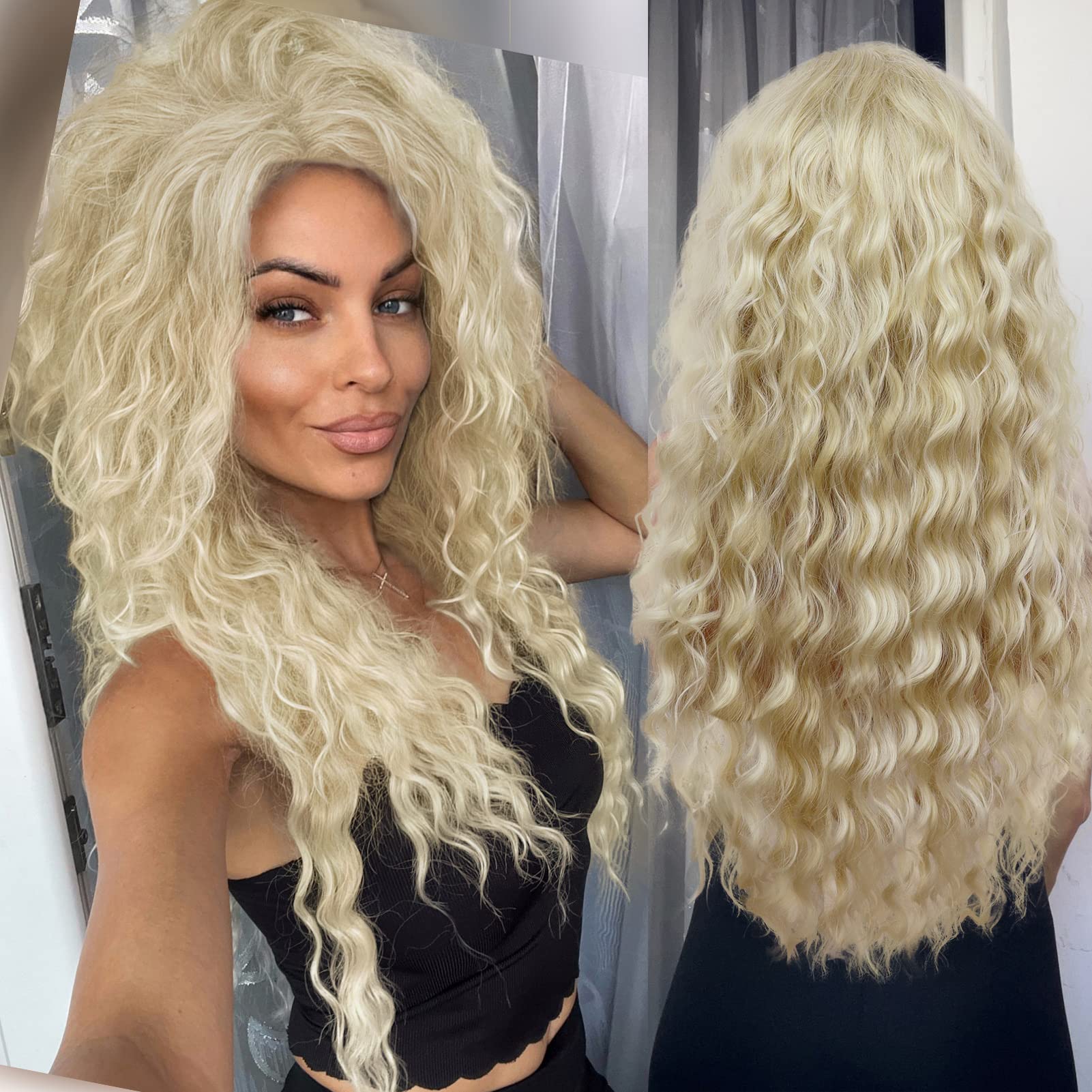 Perruque Longue Bouclée Golden Blond - Synthétique, Bonnet Moyen, Référence GAETANE 24b, Neuve