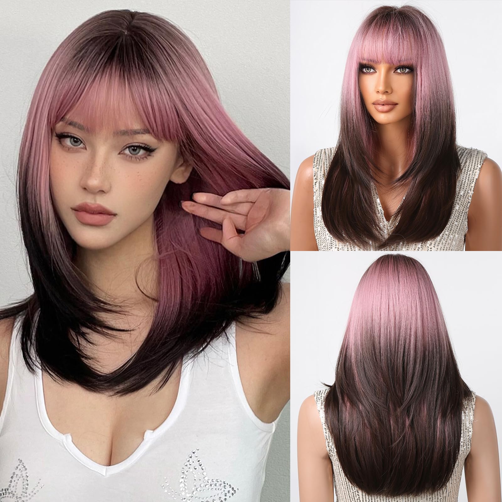 testar Long Ombre Pink Black Wigs For Black Women Straight 