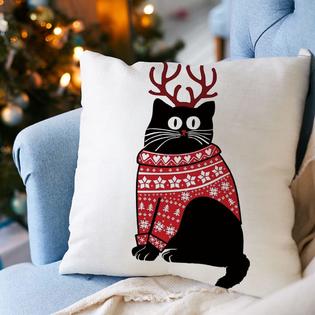 Ogiselestyle Merry Christmas Cat Throw Pillow Cover, 18 x 18 Inch