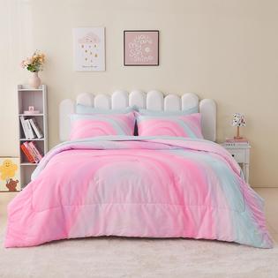 Wajade Girls Pink Comforter Set Bed in A Bag Twin Size Piece 3D