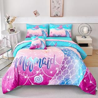 RYNGHIPY Kids Girls Comforter Set 6Pcs Mermaid Bed in a Bag