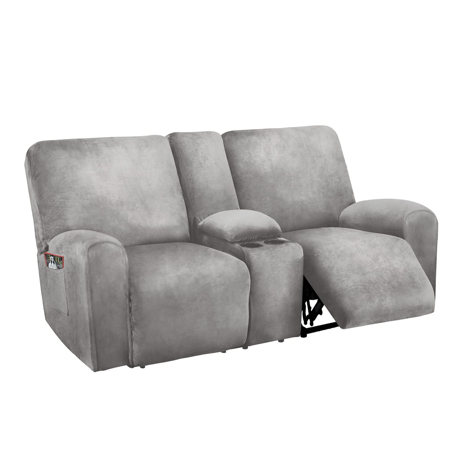 ULTICOR Reclining Love Seat with Middle console Slipcover 8Piece Velvet