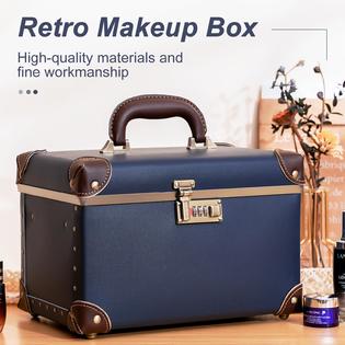 urecity Portable Retro Leather Makeup Train Case Cosmetic
