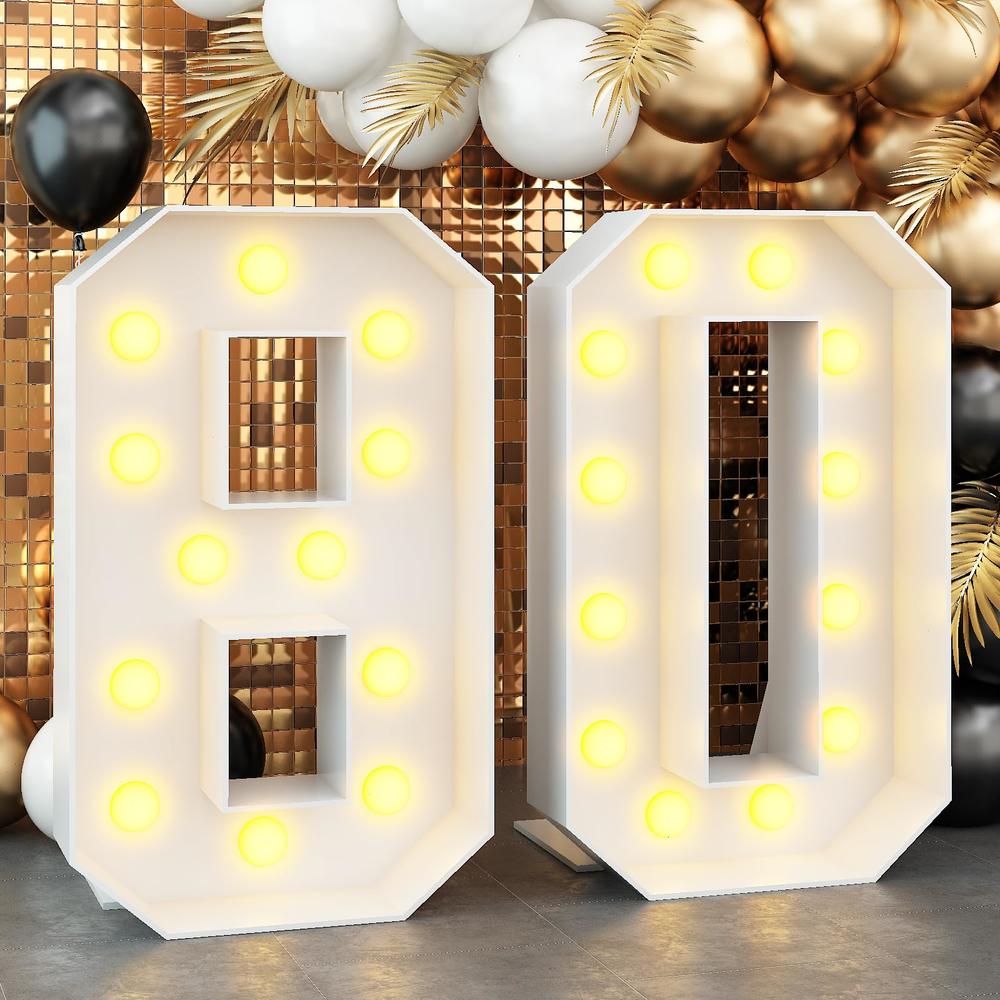 KAINSY 4ft Light up Numbers 80 Mosaic Numbers Frame for 80th Birthday ...