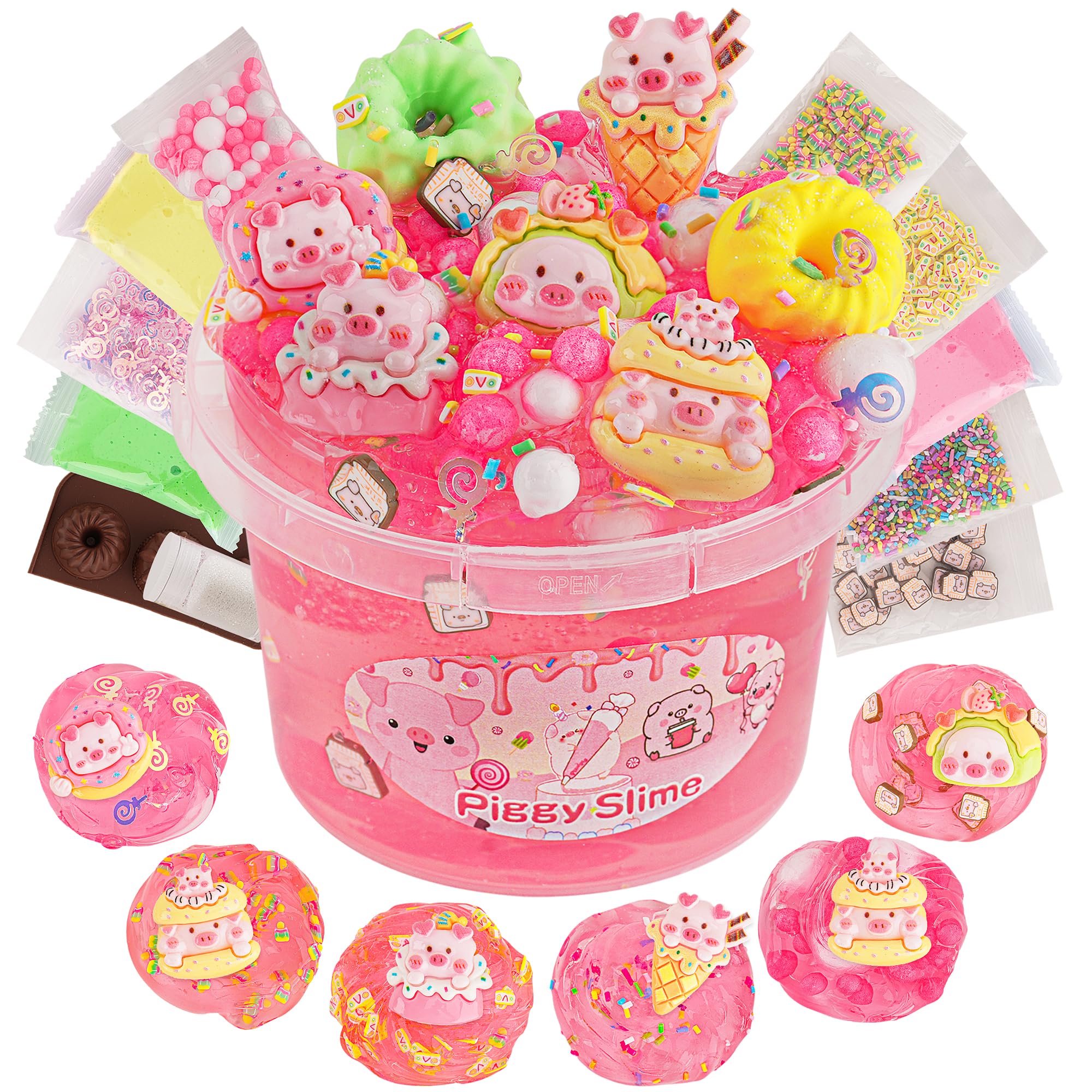 LAWOHO Piggy Clear Slime 300ml, Red Slime Kit for Girls Ages 8-12