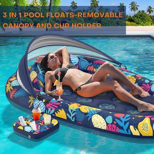 Pool Floats For Adults Inflatable Recliner Canopy Water Lounge