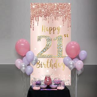 Excelloon Happy 21st Birthday Door Banner Backdrop Decorations for