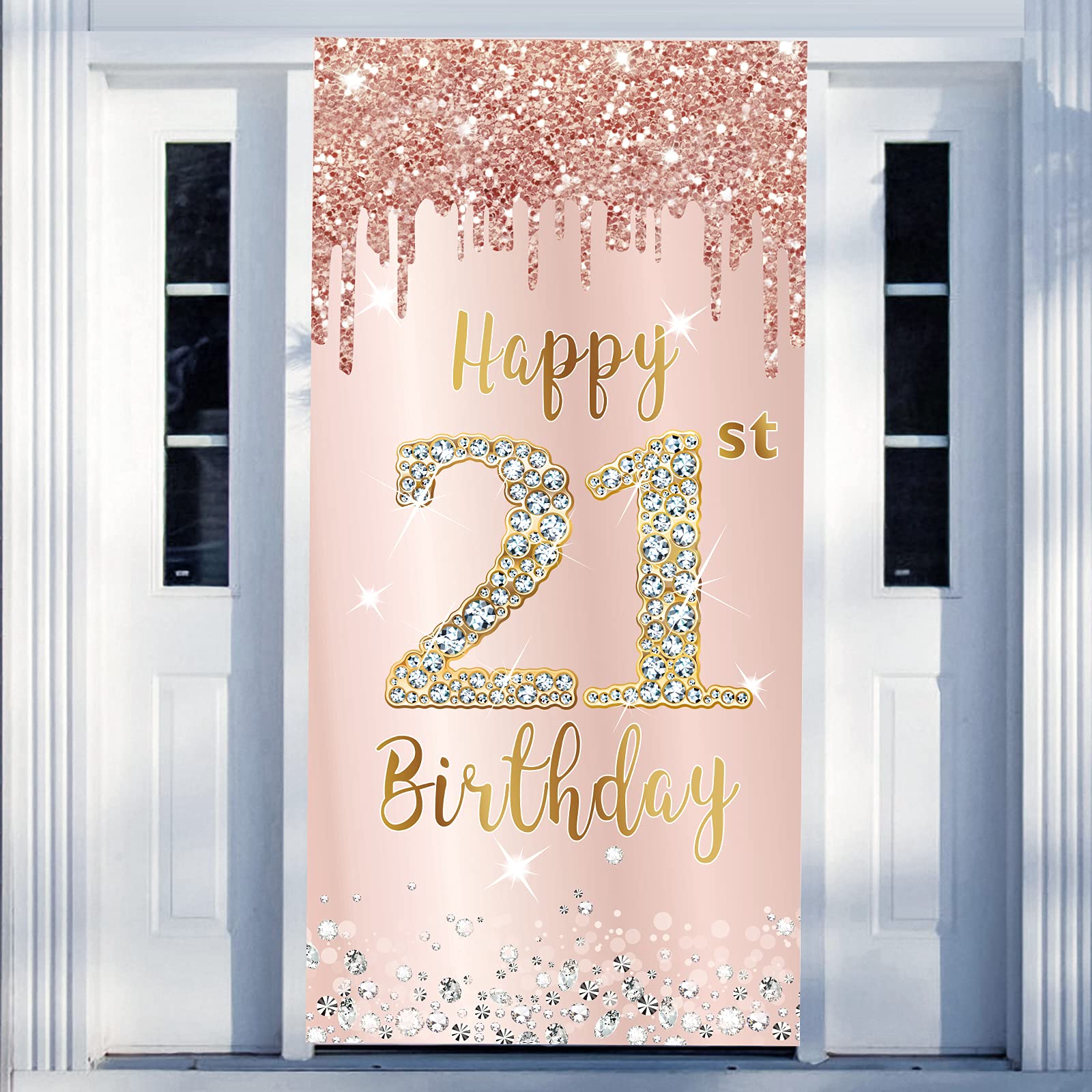 Excelloon Happy 21st Birthday Door Banner Backdrop Decorations for