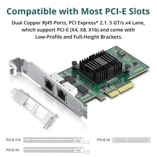 Compatible For Intel I350-T2, Dual Copper RJ45 Ports, PCI-E Compatible For Intel I350-T2, Dual Copper RJ45 Ports, PCI-E