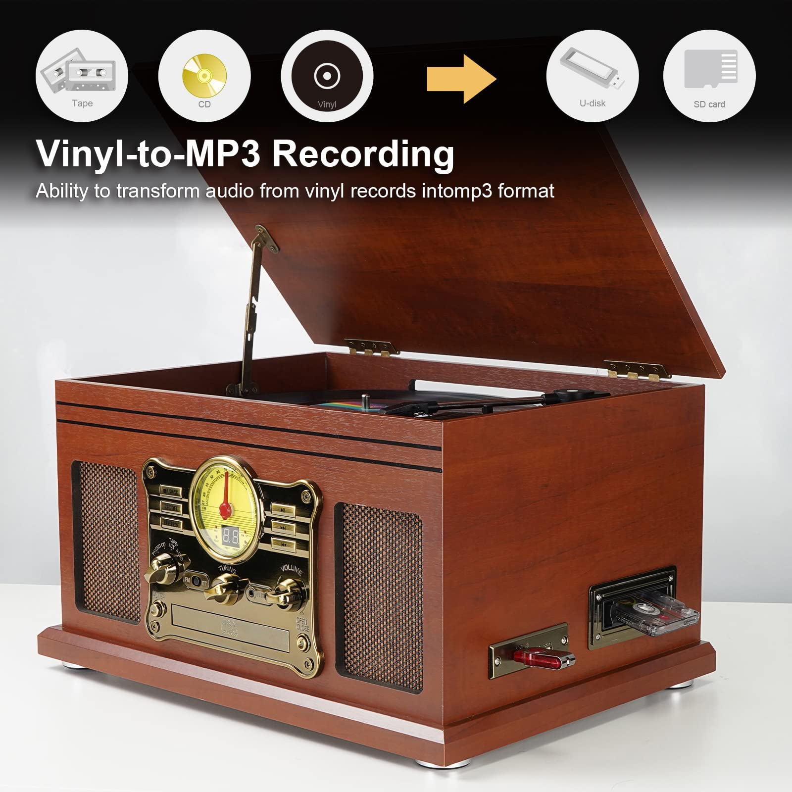 ClearClick All-in-One Turntable with 3-Speed Record Player, Bluetooth