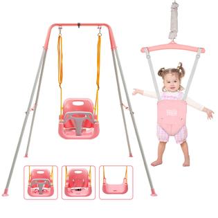 FUNLIO in Swing Set for Toddler Baby Jumper Heavy Duty Kids Swing Bouncer with Sandbags Foldable Metal Stand for Ind