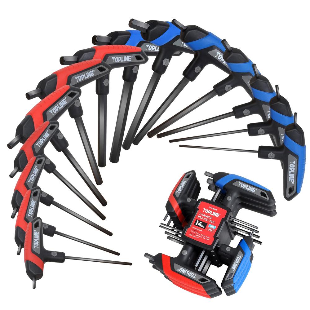 Key Set Component Topline 14-Piece T-Handle Hex Key Set, Metric&SAE, Long Arm Hex Keys ...