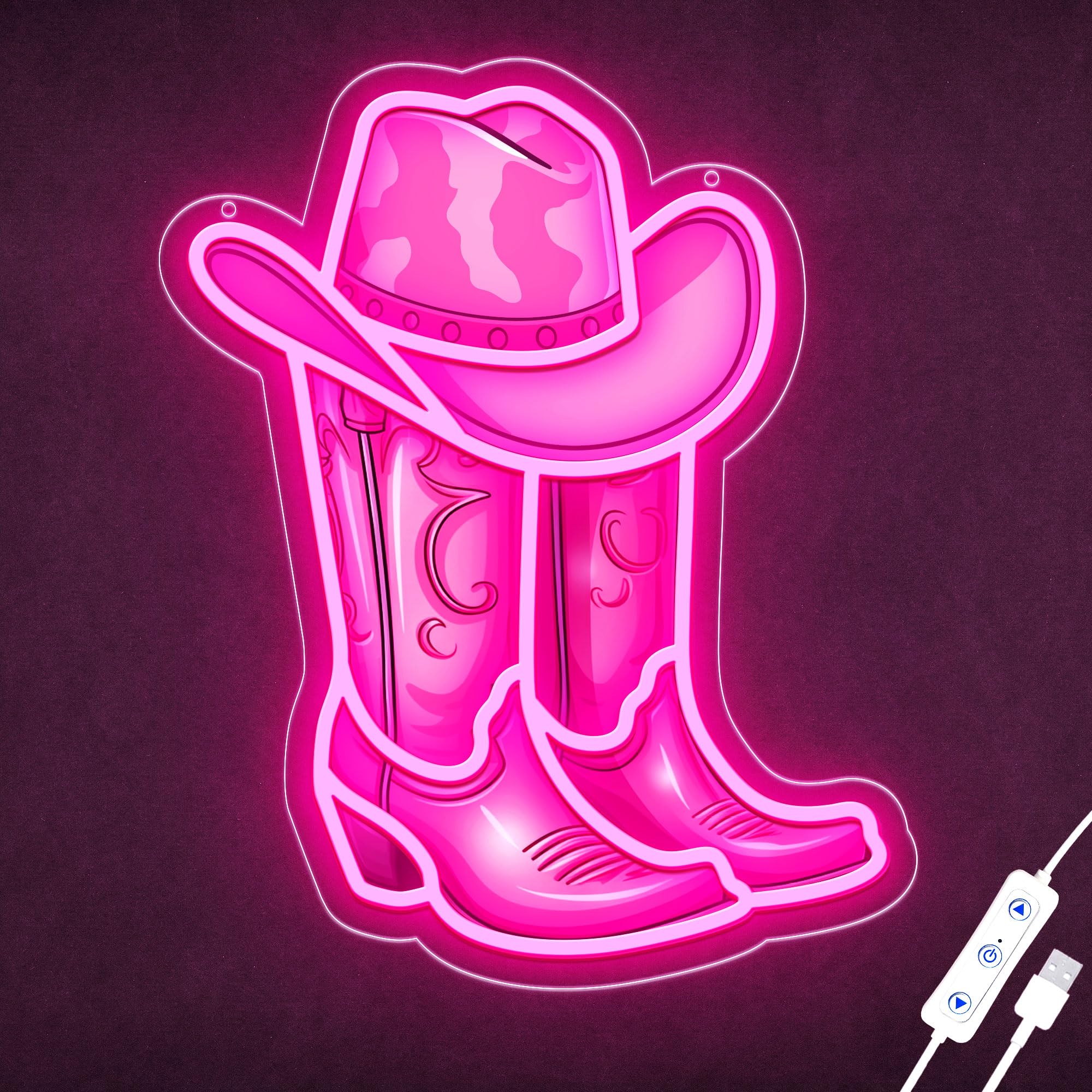 ZLOOREE Cowboy Boot with Hat Neon Signs for Wall Decor, Led Pink